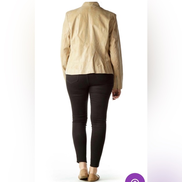 Alfani Embossed Leather Zip Up Long Sleeve Jacket Tan/Zippered Pockets M - Picture 8 of 15